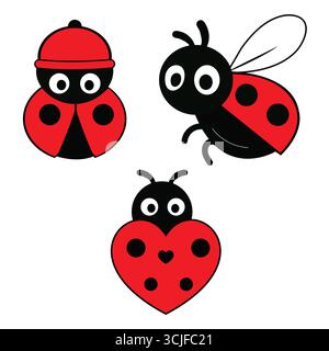 Personnages ludiques de coccinelle de dessin animé avec des designs uniques Illustration de Vecteur