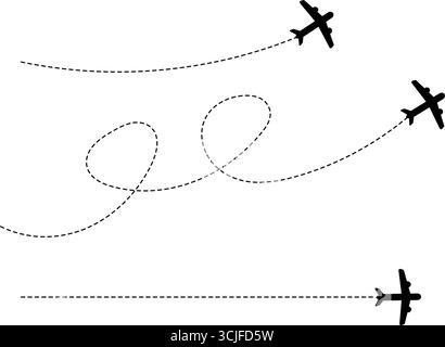 Image fantaisiste de trois avions avec leurs trajectoires de vol, représentant un voyage de l'aviation et le frisson du voyage. Illustration de Vecteur