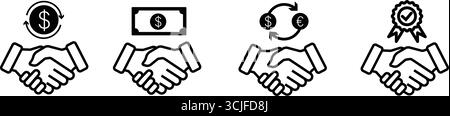 Icônes de poignée de main d'affaires, représentant la finance, l'échange, l'accord, l'affaire, et qualité Illustration de Vecteur