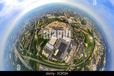 Vue aérienne, zone industrielle de Schalke sur Hochkampstrasse, chantier, zone de construction et zones commerciales, en dessous de l'autoroute A42, sur la R Banque D'Images