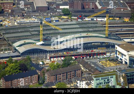Vue aérienne, gare centrale Hbf Deutsche Bahn AG, grand chantier de construction hall et parvis de la gare centrale est, centre-ville, Dellviertel, DUI Banque D'Images