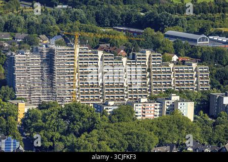 Vue aérienne, bloc résidentiel Hannibal II, échafaudage pour rénovation et rénovation, Vogelpothsweg, Dorstfeld, Dortmund, Ruhr Rhénanie-du-Nord-O. Banque D'Images