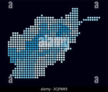 Carte en pointillés de l'Afghanistan. Carte de style numérique du pays sur fond sombre. Forme d'Afghanistan avec des points circulaires. Style de points colorés. Illustration de Vecteur