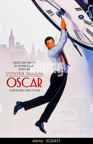 Oscar (1991) réalisé par John Landis et mettant en vedette Sylvester Stallone, Ornella Muti et Peter Riegert. Le patron de la mafia Snaps Provolone essaie d'aller droit dans l'intérêt de son père mourant, mais est assailli par des malentendus comiques et des trahisons. Photographie d'une affiche américaine originale de 1991 À USAGE ÉDITORIAL EXCLUSIF. Crédit : BFA / Buena Vista Pictures Banque D'Images