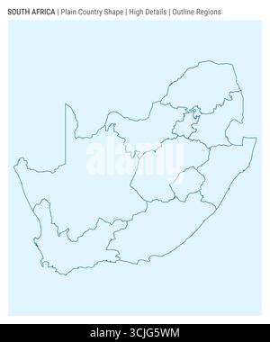Carte du pays de la plaine de l'Afrique du Sud. Détails élevés. Style des régions de contour. Forme de l'Afrique du Sud. Illustration vectorielle. Illustration de Vecteur