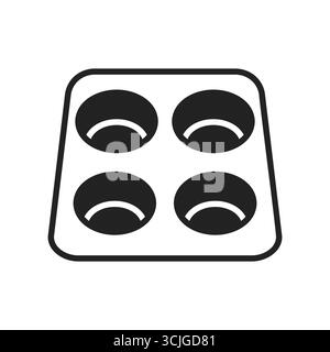 Une icône de glyphe noir simple d'une plaque de cuisson avec quatre moules ronds. Cette icône est parfaite pour représenter des outils de cuisson, de cuisine ou de cuisine dans les recettes, b Illustration de Vecteur