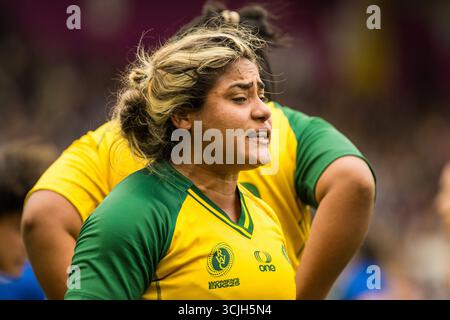 Londres, Royaume-Uni. 07 septembre 2025. Tais Prioste (Prop - Brésil et Bobigny) lors du match entre l'Italie et le Brésil en Coupe du monde de rugby féminin 2025 (match 22) au Franklin's Gardens, Angleterre le dimanche 7 septembre 2025. Crédit : SPP Sport Press photo. /Alamy Live News Banque D'Images