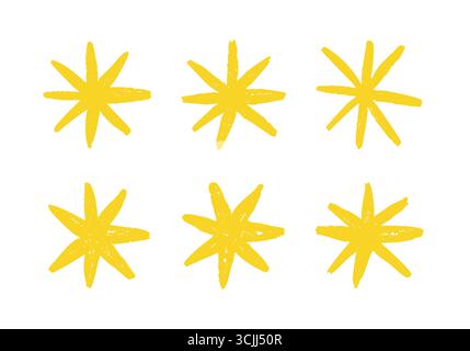 Crayon crayon étoile craie dessinée à la main couleur d'esquisse de fond. Crayon jaune collage étoile grippant élément doodle. Illustration de Vecteur