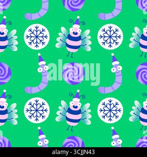Chenilles de Noël pour enfants sans couture vers et motif d'abeilles pour tissus et textiles et emballages et linge de maison Banque D'Images