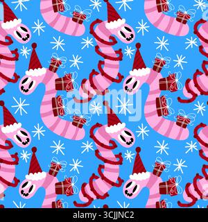 Chenilles de Noël pour enfants modèle sans couture vers pour tissus et textiles et emballages et linge de maison et papier d'emballage d'hiver Banque D'Images