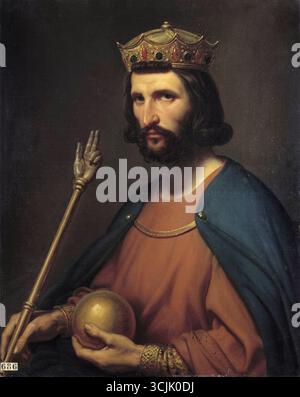 Charles de Steuben : Roi Hugues de France - ce tableau appartient aux Portraits des Rois de France, une série de portraits commandés entre 1837 et 1838 par Louis Philippe Ier et peints par divers artistes pour le Musée historique de Versailles. - Banque D'Images