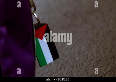 Cork, Irlande. 6 septembre 2025. Porte-clés palestinien, lors du rassemblement de la campagne de solidarité de Cork Palestine dans le comté de Cork. (Crédit image : © Annabelle Hamil/ZUMA Press Wire) USAGE ÉDITORIAL SEULEMENT ! Non destiné à UN USAGE commercial ! Banque D'Images