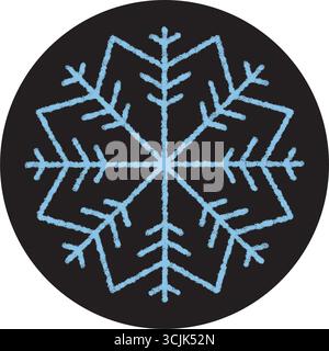 Icône d'autocollant rond en forme de flocon de neige crayon bleu Illustration de Vecteur
