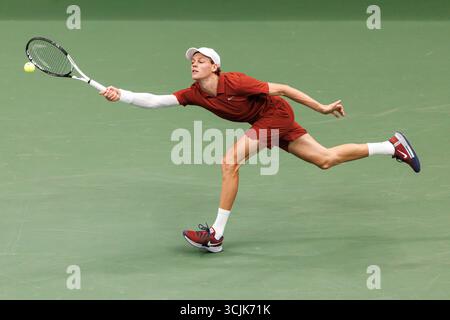 Queens, États-Unis. 07 septembre 2025. Queens, New York. 07 septembre 2025 : Jannik Sinner (ITA) en finale masculine lors de l'US Open 2025. Crédit : Corleve/Alamy Live News Banque D'Images