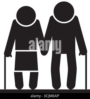 icône de silhouette de couple de grands-parents Illustration de Vecteur