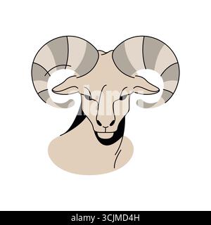 RAM signe du zodiaque ou astrologie Bélier. Vecteur symbole de feu céleste, icône d'horoscope. Élément pour calendrier astrologique mystique ou cosmique. Trait personnel, prédiction du destin. Animal avec corne. Constellation. Illustration de Vecteur