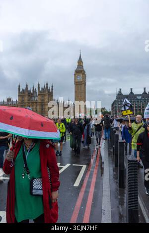Les manifestants pro-palestiniens se rassemblent et défilent lors de leur Marche nationale pour la Palestine dans le centre de Londres. Banque D'Images