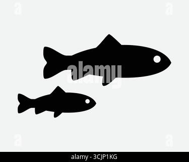 Poisson icône Océan créature mer faune aquatique animal marin sous-marin Cartoon deux paires nage natation Seafood River pêche forme Silhouet Illustration de Vecteur