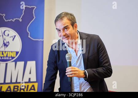 News - Matteo Salvini ouvre la campagne électorale de la Lega en Calabre pour les élections régionales avec Roberto Occhiuto e Claudio Durigon Roberto Occhiuto ouvre la campagne électorale de la Legas en Calabre pour les élections régionales. Pendant Matteo Salvini ouvre la campagne électorale de la Ligue en Calabre pour les élections régionales avec Roberto Occhiuto e Claudio Durigon, News in Catanzaro, Italy, September 08 2025 Catanzaro Parco biodiversita mediterranea Michele Traversa Italy Copyright : xAntonioxMoniacix/xLiveMediax LPN 2014766 Banque D'Images