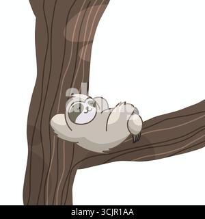 Illustration de dessin animé mignonne d'un paresseux reposant dans son habitat tropical naturel. Conçu dans un style amusant et paisible Banque D'Images