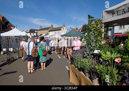 les gens au marché de la foire artisanale de holt, au nord de norfolk, en angleterre Banque D'Images