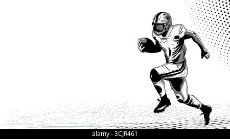 La silhouette d'un joueur de football avec une balle sur un fond grunge, avec diverses textures superposées sous forme de taches, montre un playin d'athlète Illustration de Vecteur