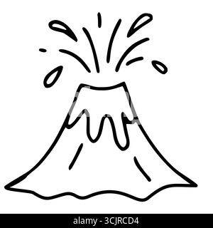 Illustration vectorielle dessinée à la main d'un volcan en éruption, avec un style unique et expressif avec des lignes noires audacieuses et des formes simplifiées, parfait pour ch Illustration de Vecteur