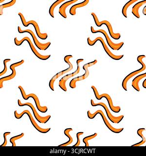 Modèle vectoriel sans couture avec des lignes ondulées de lave orange dessinées à la main sur fond blanc, créant un design abstrait vibrant et ludique parfait pour divers Illustration de Vecteur