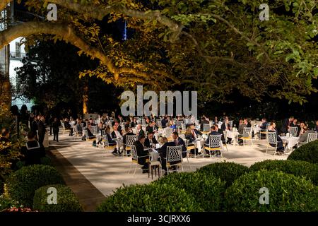Washington, États-Unis. 05 septembre 2025. Le président américain Donald Trump, accueille les membres du Congrès lors du premier événement à la Rose Garden depuis qu'il a recouvert de pavés à la Maison Blanche, le 5 septembre 2025 à Washington, DC crédit : Daniel Torok/White House photo/Alamy Live News Banque D'Images