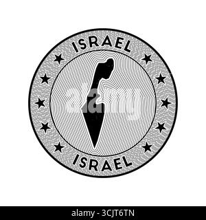 Illustration vectorielle de badge rond d'Israël. Timbre rond de pays avec la forme d'Israël, isolines et nom de pays circulaire. Emblème attrayant. Illustration de Vecteur
