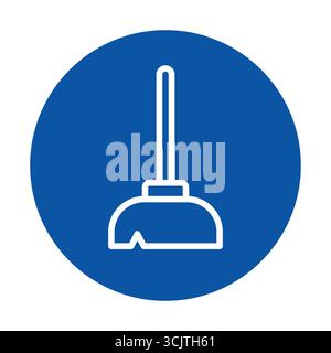 Une icône minimaliste représentant un piston sur un fond circulaire bleu, parfait pour les concepts de nettoyage et de plomberie, mettant l'accent sur la simplicité et la fonctionnalité Illustration de Vecteur