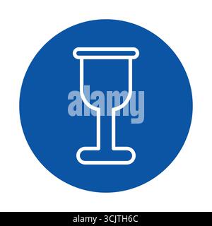 Icône minimaliste d'un verre à vin serti contre un cercle bleu, parfait pour les designs liés aux boissons ou les thèmes élégants de la salle à manger. Idéal pour la marque moderne. Illustration de Vecteur