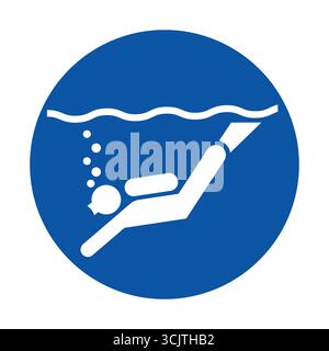 Une icône minimaliste avec un nageur glissant sous l'eau, entouré de bulles. Idéal pour les panneaux de sécurité, les brochures ou les thèmes récréatifs soulignant Illustration de Vecteur