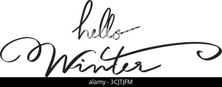 Bonjour hiver texte police calligraphie écriture manuscrite script couleur noir objet bonjour hiver saison décembre joyeux noël bonne année 2026 2 Illustration de Vecteur