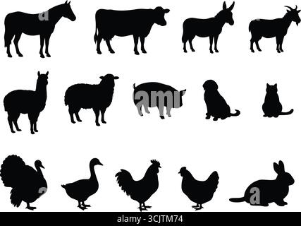 Collection de silhouettes d'animaux de ferme en conception vectorielle noire Illustration de Vecteur