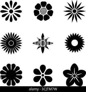 Ensemble d'icônes florales et starburst noires sur fond blanc, illustration vectorielle pour la conception et la décoration Illustration de Vecteur