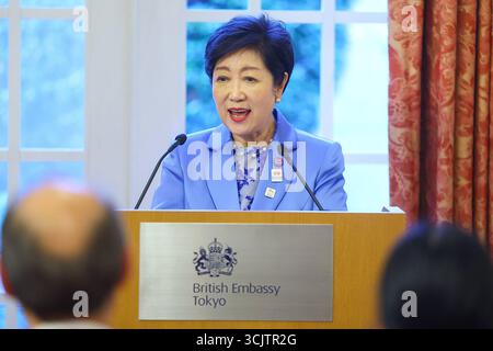 Tokyo et Londres signent un protocole d'entente -JPN- 08 septembre 2025, le gouverneur de Tokyo Yuriko Koike assiste et prononce un discours. Tokyo et Londres, au Royaume-Uni, signent un protocole d'accord pour promouvoir les échanges et la coopération financiers. Le protocole d'entente est tenu à l'ambassade britannique à Tokyo. Tokyo Japon Copyright : xKazukixOISHIx Banque D'Images