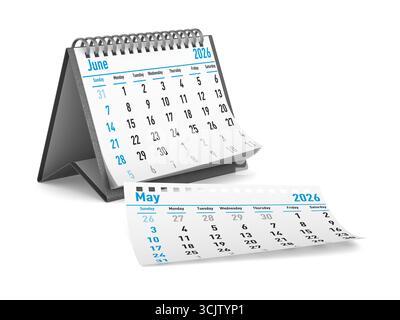 année 2026. Calendrier pour juin. Illustration 3D isolée Banque D'Images