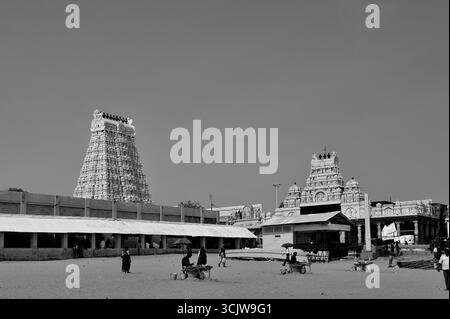 Photo en noir et blanc du temple Subramanyam à Tiruchendur Etat Tamil Nadu Inde Banque D'Images