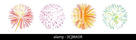 Feux d'artifice plats réalistes. Collection de dessins de clip Conception de feux d'artifice Illustration de Vecteur