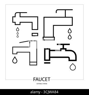 Icônes de robinet modernes représentant l'écoulement de l'eau et les appareils de plomberie dans un design propre Illustration de Vecteur