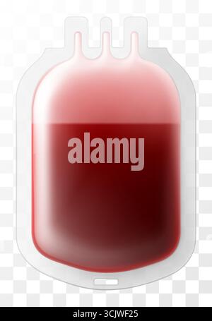 Sac compte-gouttes médical avec du sang, isolé sur fond transparent. Poche d'injection et de transfusion sanguine, concept de médecine et de don. Sac de sang Illustration de Vecteur