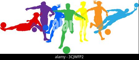 Soccer Football joueurs masculin femmes silhouettes Illustration de Vecteur