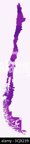 Carte du Chili avec les régions. Juste une carte de frontière de pays simple avec division de région. Palette de couleurs violettes. Illustration de Vecteur