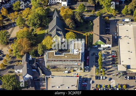 Vue aérienne, chantier à côté du supermarché Edeka au centre commercial Dortmunder Strasse, quartier Herringen, Hamm, Ruhr, Rhénanie du Nord-Westp Banque D'Images