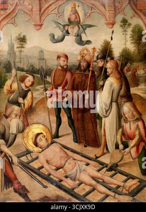 Martyre de Saint-Laurent. Maître de la légende de Sainte Ursula, et atelier. Autrefois attribué au maître de Saint Séverin. c. 1485/90-1510. Banque D'Images