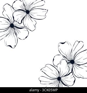 Bannière de fleurs pour carte ou invitations. Bouton de coquelicots d'art au trait, illustration dessinée à la main. Illustration de Vecteur