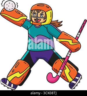 Hockey sur gazon femme gardien de but Jumping Cartoon Clipart Illustration de Vecteur