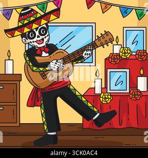 Dia de los Muertos Skeleton Boy jouant de la guitare Illustration de Vecteur