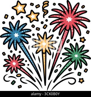 Festival feux d'artifice clipart avec étoile colorée Illustration de Vecteur